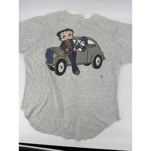 Vintage Betty Boop Baseball Jersey Shirt‎ Size L Gray Blue Mega USA Sport 1995